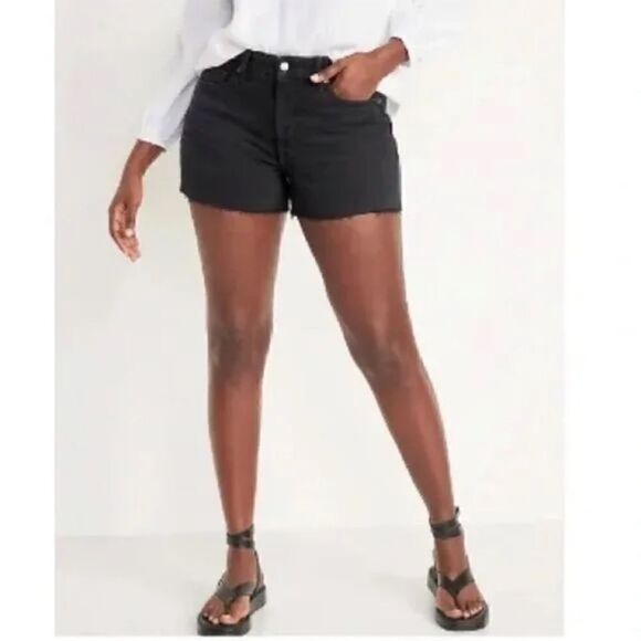 NWT Old Navy High Rise OG Straight Black Denim Jean Raw Hem Shorts Sz 20 - Picture 1 of 3
